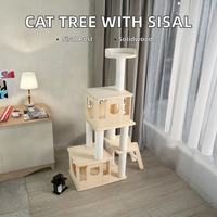 Arbre à chat de luxe design moderne, griffoir pour chat, meuble d'escalade d'intérieur, colonne en sisal en bois naturel, multi-niveaux, en carton