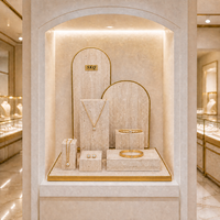 Présentoirs à bijoux en travertin pour vitrine de boutique, présentoirs de comptoir, vitrine modulaire avec bordure dorée pour magasin de détail