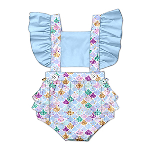 Mameluco de seda de leche con volantes y espalda descubierta para bebé, pelele con tirantes estampado integral para niños pequeños, ropa de bebé recién nacido personalizada OEM ODM - Product Image 5