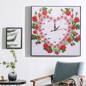 Đồng Hồ Treo Tường Kim Cương Tự Làm, Đồng Hồ Thêu Chữ Thập Kim Cương 3D Hình Hoa Hồng Trang Trí Tường Phòng Khách - Product Image 2