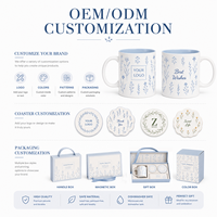 Ensemble de tasses à café en porcelaine personnalisées 11oz, design floral minimaliste moderne, sous-verres, emballage avec logo personnalisé, cadeaux d'affaires