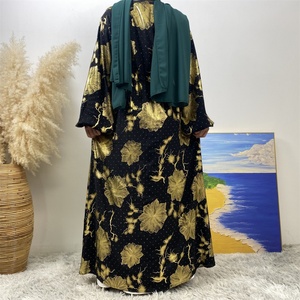 1444# Classy Gorgeously Gold Flowers Print With Shiny Rhinestones With Hidden Belt With Pockets Women Eid Black Abaya - Product Image 6