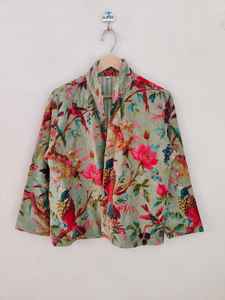 Blouson bomber court en velours de coton à imprimé floral réversible écologique classique pour femmes, pour l'hiver - Product Image 2