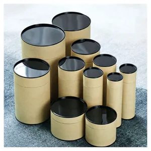 Custom Logo Recyclable Empty Round Paper Tea Box Food Kraft Paper Tube Coffee Cylinder Canister Packaging With Metal Lid