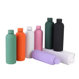 Borracha Pintada Thermos Cup 500ml Parede Dupla Isolada Esportes Garrafa De Água Frascos De Vácuo De Aço Inoxidável