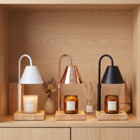 Lampe de table moderne et simple avec base en bois noire, chauffe-cire électrique en métal sans flamme, avec minuterie, pour parfumer la maison