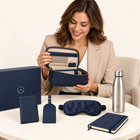 Kit Cadeau d'Affaires Personnalisé avec Logo : Organisateur, Housse de Passeport, Étiquette de Bagage, Masque de Nuit, Bouteille, Carnet – Fournisseur de Cadeaux d'Entreprise