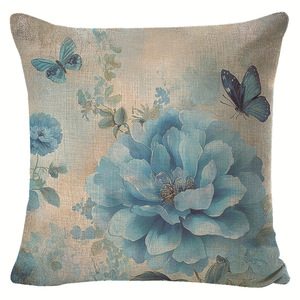 Funda de Almohada Cuadrada Lavable con Diseño Floral y Mariposas Estilo Americano Campestre para Sala de Estar o Sofá P2438 - Product Image 2