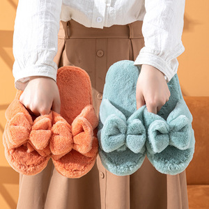 Pantuflas de Invierno para Mujer, Cálidas, de Felpa, Abiertas, Antideslizantes, de Algodón para Interiores, con Plataforma, Cómodas, con Lazo, para el Hogar - Product Image 4