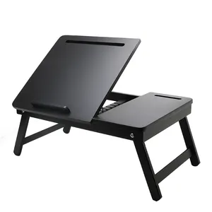 Plateau noir pour ordinateur portable en bambou, multifonctionnel, support de Table, plateau de service pour le petit déjeuner
