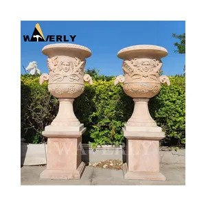 Wholesale European Style Large Outdoor White Stone Art Planters Marble Vase Greek Statue Girls Head Flower Pot