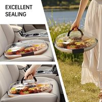 Plateau en bois avec couvercle transparent, plateau portable pour fromage, viande, fruits, style campagnard, 5 compartiments, voyages, pique-niques, cadeau de déménagement