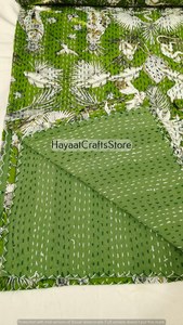 <b>Handmade</b> Hand Block Printed Indigo Blue Kantha <b>Quilt</b> Indigo Blue Cotton Kantha <b>Quilt</b> Indian <b>Handmade</b> Queen Bedspread - Product Image 3