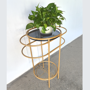 Support de <span class=keywords><strong>plante</strong></span> en <span class=keywords><strong>bois</strong></span> brun ovale support de <span class=keywords><strong>plante</strong></span> haut support d'affichage jardinière organisateur or Antique 2 niveaux fleur affichage échelle Console - Product Image 1