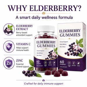 Gummies de sureau (Sambucus Nigra) avec zinc et vitamine C pour le soutien immunitaire des adultes - Sans gluten, biologique, naturel, OEM/ODM - Product Image 2