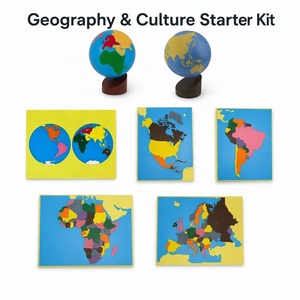 Kit de démarrage Montessori Géographie et Culture : 2 globes, 5 puzzles de cartes des continents (Amériques, Afrique, Europe) - Product Image 1