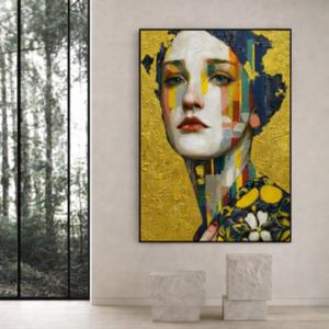 Tableau abstrait jaune vibrant peint à la main, style réaliste, décoration murale carrée pour entrée, décoration intérieure, œuvre d'art pour la maison - Product Image 1