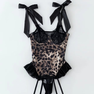 2026 Neue Sexy Modische Damenunterwäsche mit Leopardenmuster und Spitze, 5/8 Cup Guangdong Mini-Kleid - Product Image 1