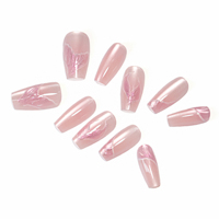 Fournisseur Direct : Nouveaux Faux Ongles Simples Rose et Blanc, Pailletés Dégradés, Tailles Mixtes, Style Ballerine Tendance