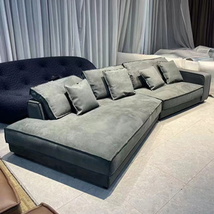 Conjunto de sofás seccionales de alta densidad, relleno de plumas suaves, con esponja de cuero genuino, para sala de estar - Product Image 3
