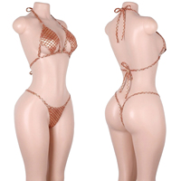 Tenue de danse exotique scintillante avec strass, motif écailles de poisson, pour festival, barman, ensemble G-string, lingerie transparente, tenue de club