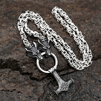 Design nordique en acier inoxydable roi chaîne Odin loup dieu nordique Thor Mjolnir marteau collier Viking bijoux