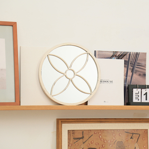 Small Size <strong>Circle</strong> Floral Vintage <strong>White</strong> Metal Wall <strong>Mirror</strong> - Product Image 2