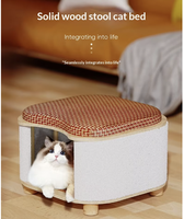 Lit pour chaton en bois massif de luxe personnalisé, respirant et chaud, pour toutes les saisons, niche intérieure en bois, lit pour animaux de compagnie de style mid-century.