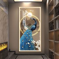 Décoration de maison LED image de luxe verre trempé tentures murales impression Animal cristal porcelaine paon diamants peinture Art mural