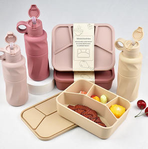 Séparateurs étanches pour micro-ondes Boîte à lunch Bento en silicone pour enfants réutilisable et personnalisé Récipient alimentaire avec bouteille d'eau - Product Image 1
