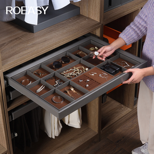 ROEASY <span class=keywords><strong>Armario</strong></span> Hardware <span class=keywords><strong>Organizador</strong></span> Marco de aluminio Extraíble Cajón de joyería Bandeja Caja de cuero - Product Image 4