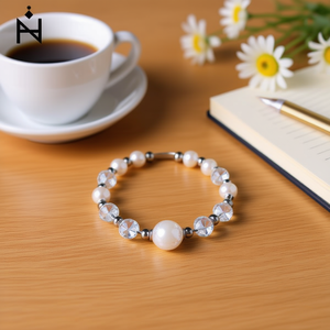 Pulsera de Acero Inoxidable con Cuentas de Cristal y Perlas de Imitación, Estilo Unisex, Joyería de Regalo - Product Image 3