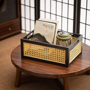 Retro Rattan Storage <b>Basket</b> Rectangle <b>Stackable</b> For Tea Snack Display And Household Organization - Product Image 3