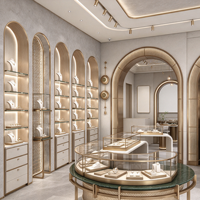Vitrine à bijoux moderne en verre avec présentoir en bois et meuble de présentation pour les tendances actuelles des bijouteries