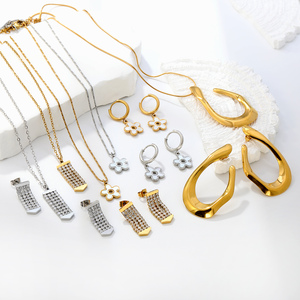 18K Gold Plated Stainless Steel Irregular Open Hoop Jewelry <b>Set</b>, Waterproof Organic Teardrop Earrings & Pendant Necklace for Wom - Product Image 5