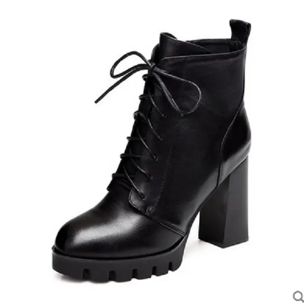 New Leather Women platform Boots on sale, Ankle short lace-up shoes