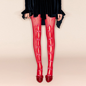 Leggings sexy unis coupe ajustée avec nœud, semi-transparents, micro-élastiques en polyester, style européen-américain, collection Printemps 2025 - Product Image 4