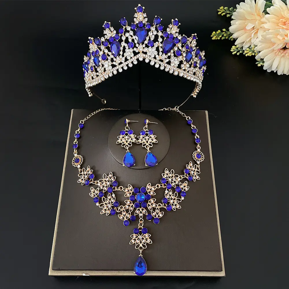 Bride Crown Three-Piece Set Wedding Crown Headdress Necklace Earrings Wedding Jewelry Sets