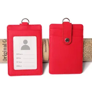 定制彩色办公Pu十字纹皮革工作垂直身份证卡夹长颈带挂绳卡夹工作用