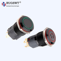 Interrupteur à bouton-poussoir en métal noir en oxyde d'aluminium 19 mm, à enclenchement/momentané, étanche IP65 pour l'industrie, éclairé R/G/B/W/Y