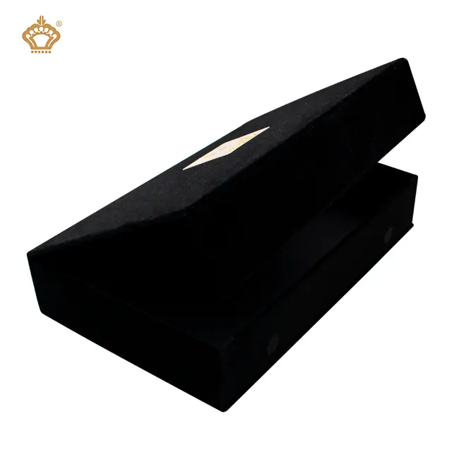 Luxury Custom High Quality Black Velvet Packaging Gift Boxes with Gold Metal Plate Logo