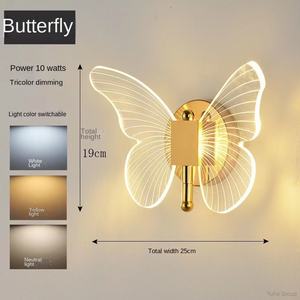Lampe murale LED papillon moderne et créative avec abat-jour doré de luxe pour salon, éclairage nocturne dans le couloir familial - Product Image 2