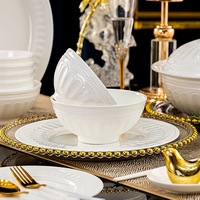 Service de vaisselle en porcelaine fine Roman Relief, compatible micro-ondes et lave-vaisselle, pour la maison, les restaurants et les banquets de mariage