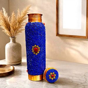 Bohemian Mosaic Copper <b>Water</b> <b>Bottle</b> With Lid Portable Blue Design - Product Image 1