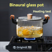 Marmite de cuisson en verre borosilicate transparent haute résistance avec poignées en bois, capacité 3-4L, compatible induction, vente en gros