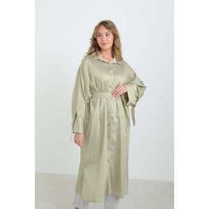 Chemise tunique rayée à ceinture pour femme, en popeline, boutonnée, décontractée, à porter au quotidien - Product Image 4