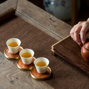 Wooden Teacup Coaster Round Heat Insulating For Kung Fu <b>Tea</b> <b>Set</b> Afternoon <b>Tea</b> Use - Product Image 3