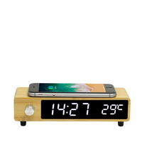 Bambus Retro Digital Holz Wecker Wireless Qi Schnell ladegerät 5W 10W Schreibtisch Tischuhren mit elektronischer Bewegung