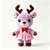 Peluche renne violet clair personnalisée avec robe tutu à volants et nœud en satin rouge, poupée en peluche, cadeau de Noël pour enfants, adorable peluche renne
