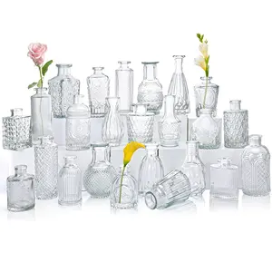 Set vas bunga kaca 10 vas kecil untuk bunga, vas bunga bening dalam jumlah besar, vas Vintage Mini untuk dekorasi pernikahan pedesaan